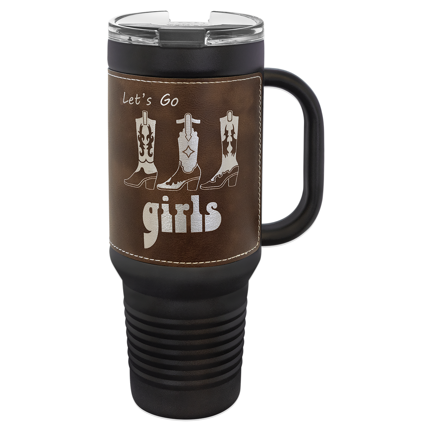 Polar Camel 40 oz. Black with Teal Laserable Leatherette Travel Mug with a Handle, Straw Included